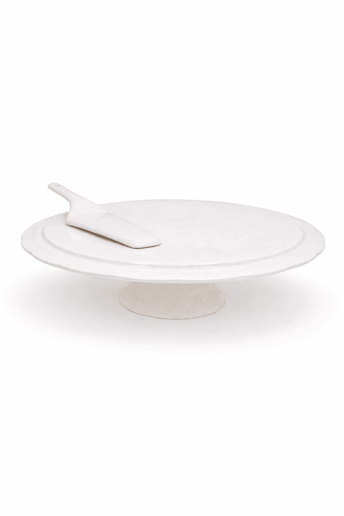 Porcelain Cake Stand with Dessert Plates Set - White 2