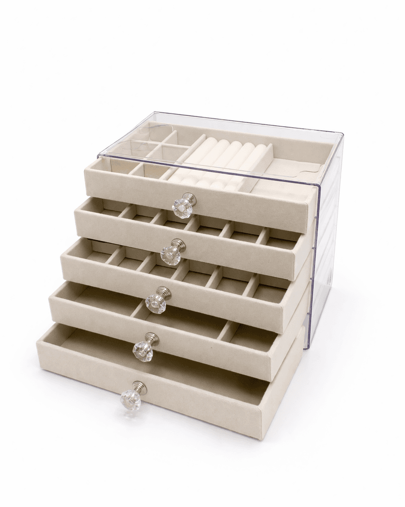 Jewelry Storage Box with Drawers - Off White