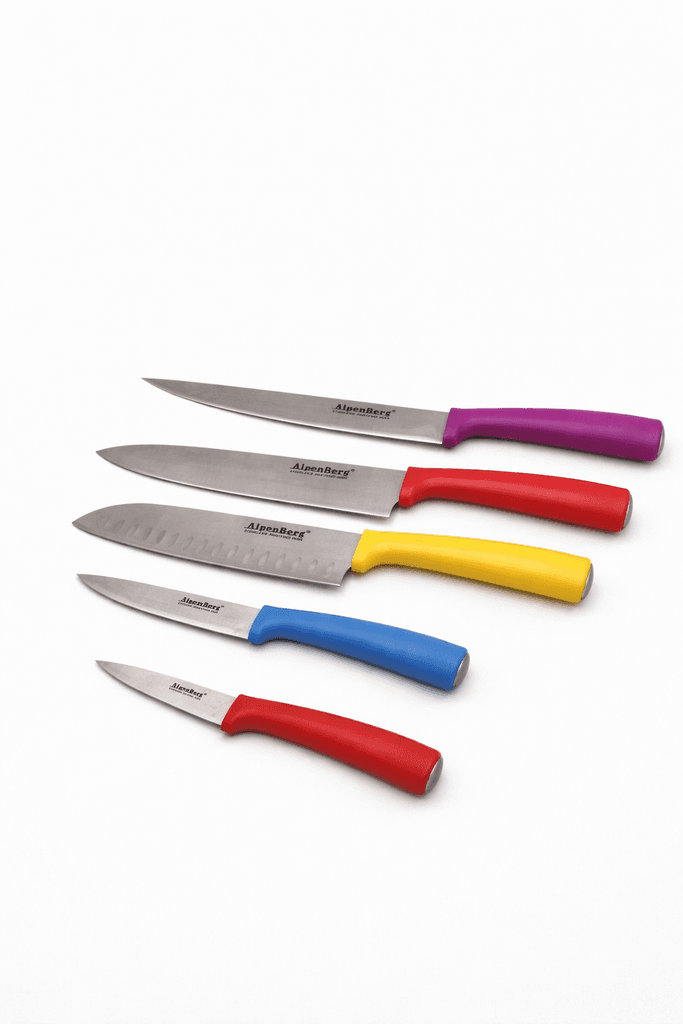 Alpenberg Stainless Steel Knife Set with White Wood Stand 2