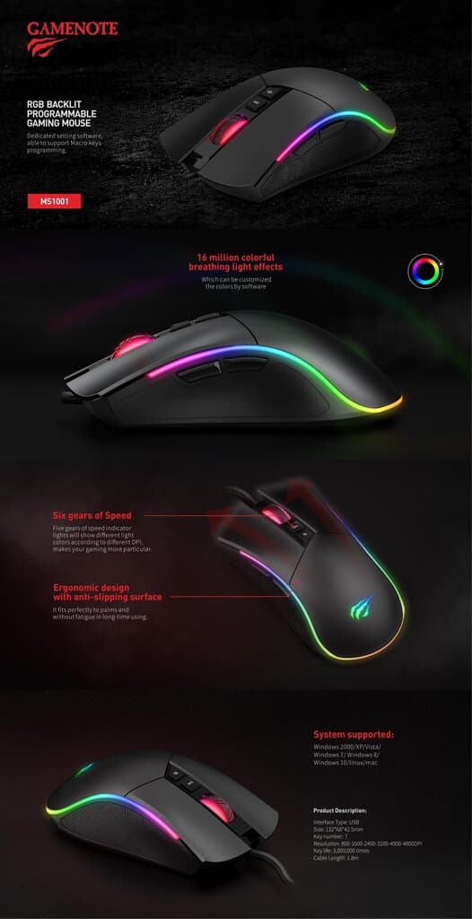 HAVIT Snipe Gamenote MS1001S V2 RGB Programming Gaming Mouse – Macro Support & High-Precision Sensor 4