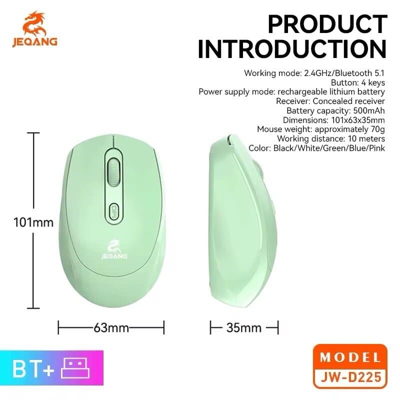 Jeqang JW-D225 Dual-Mode Wireless Mouse – Rechargeable Bluetooth & 2.4G Silent Mouse 5