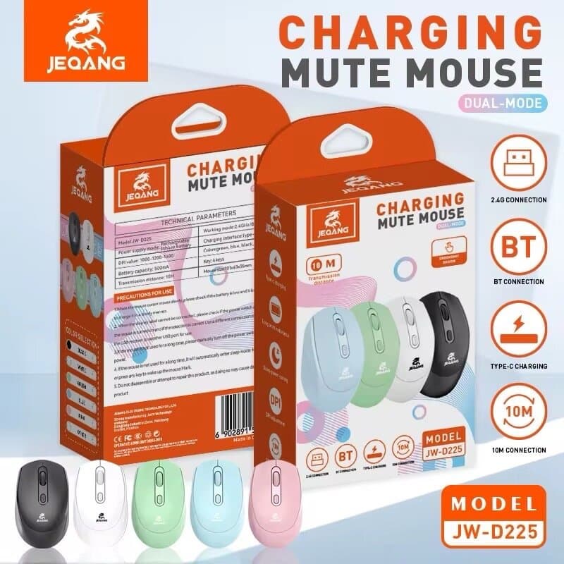 Jeqang JW-D225 Dual-Mode Wireless Mouse – Rechargeable Bluetooth & 2.4G Silent Mouse 6