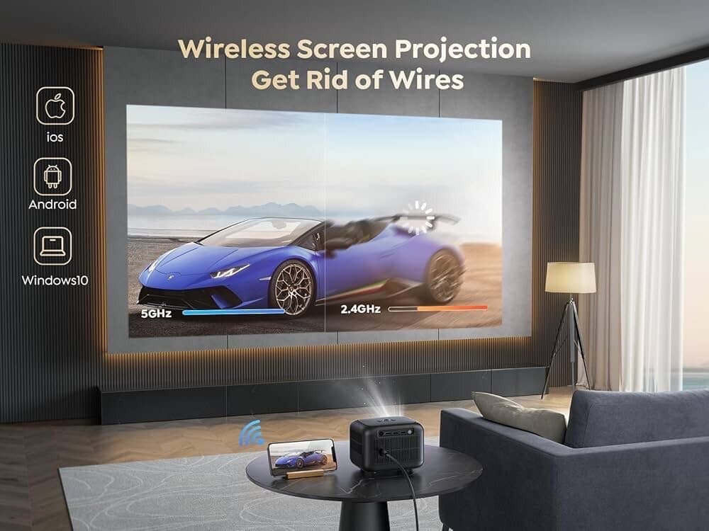 Mini Portable Projector 5G WiFi Bluetooth 8000 Lumen Full HD 1080P 5