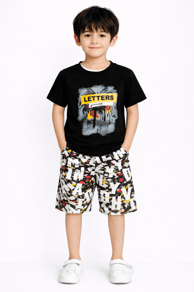 CMK Boys Printed Cotton T-Shirt & Shorts Set - Black (2 Years)