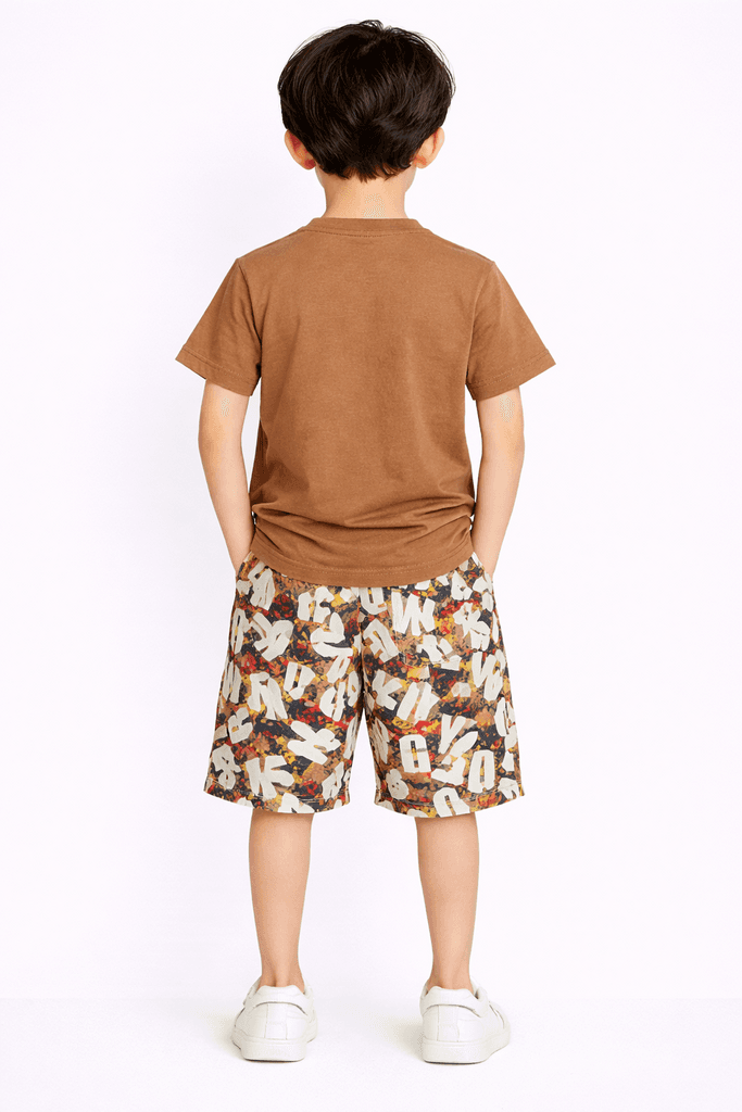 CMK Boys Printed Cotton T-Shirt & Shorts Set - Brown (2 Years) 2