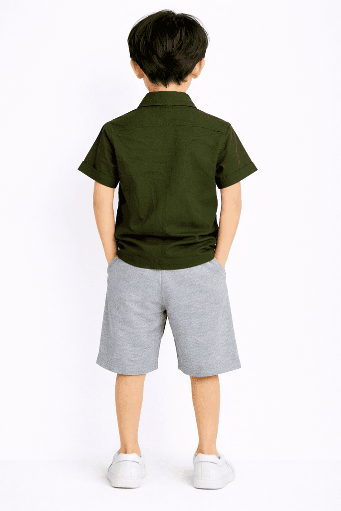 Moda Arpol Boys Cotton Short Sleeve Shirt - Dark Green (5 Years) 2