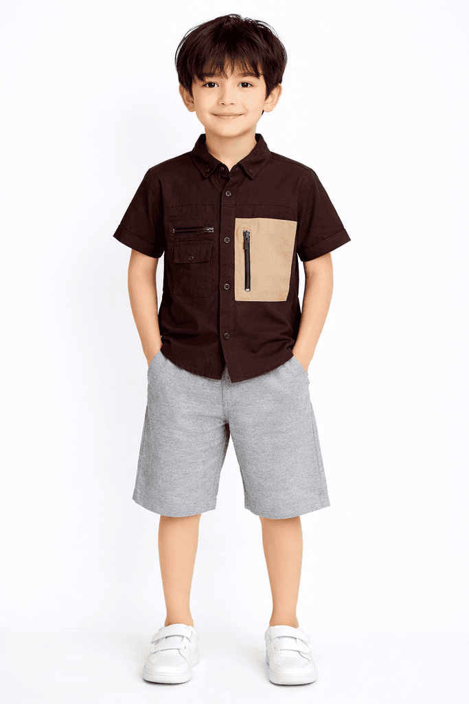 Moda Arpol Boys Cotton Short Sleeve Shirt - Dark Brown (5 Years)