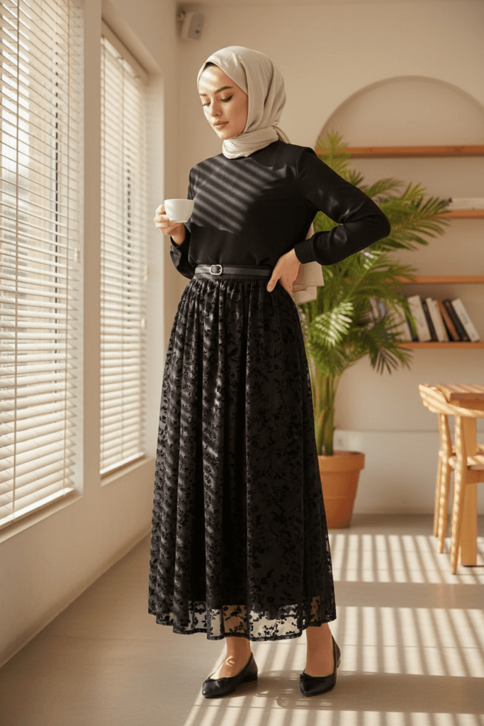 She Olive Women's Chiffon Skirt - Black (S)