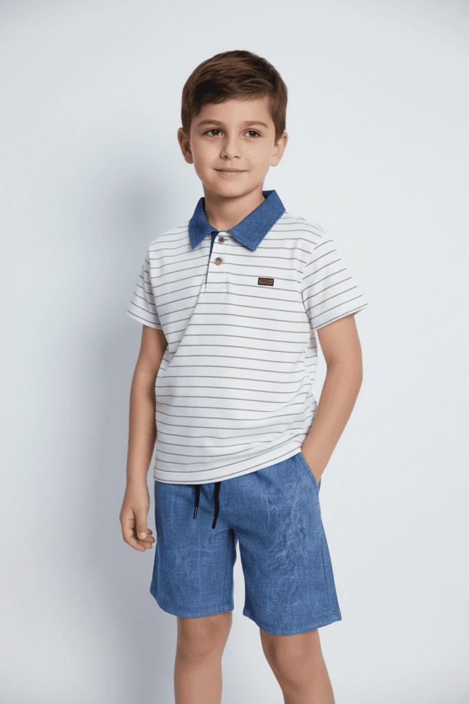 CmK Boys Cotton Polo T-Shirt & Shorts Set - White (5 Years)