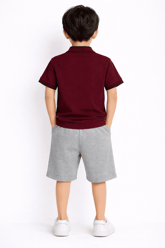 Moda Arpol Boys Cotton Half Zip T-Shirt - Dark Red (5 Years) 2