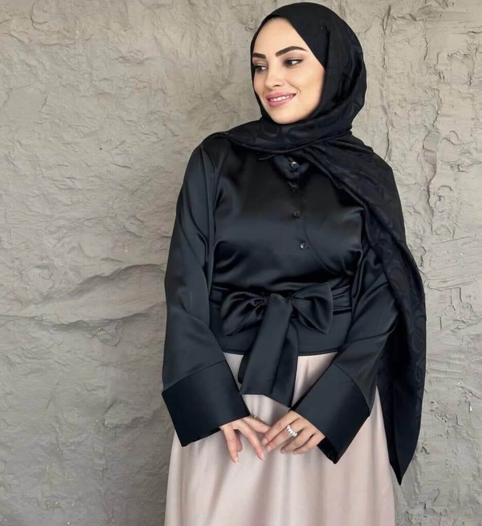 She Olive Women's Satin Long Sleeve Blouse - Black (38)