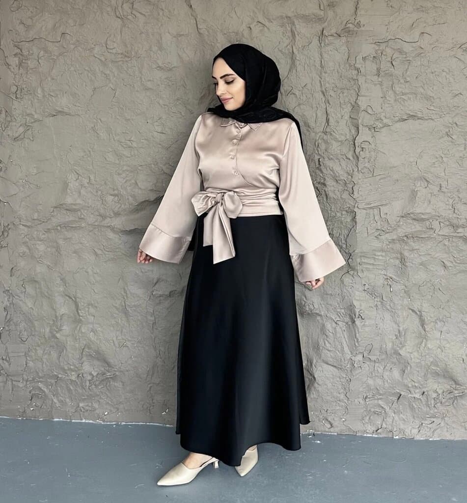 She Olive Women's Satin Long Sleeve Blouse - Light Brown (38)