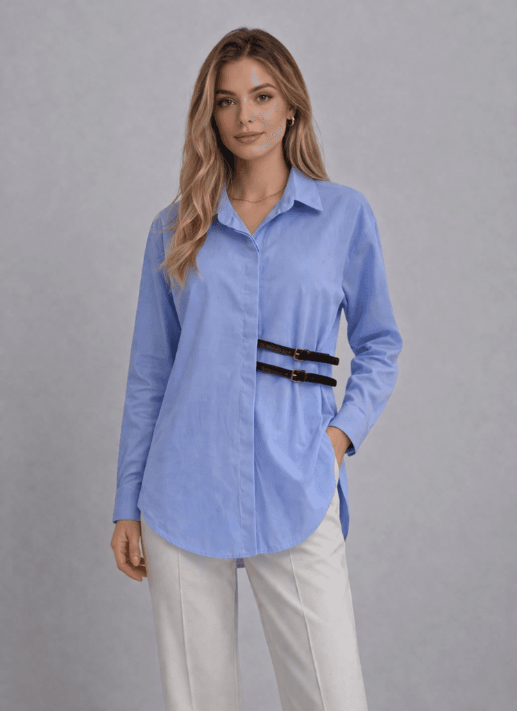 Kasideo Women's Long Sleeve Cotton Shirt - Blue (S)