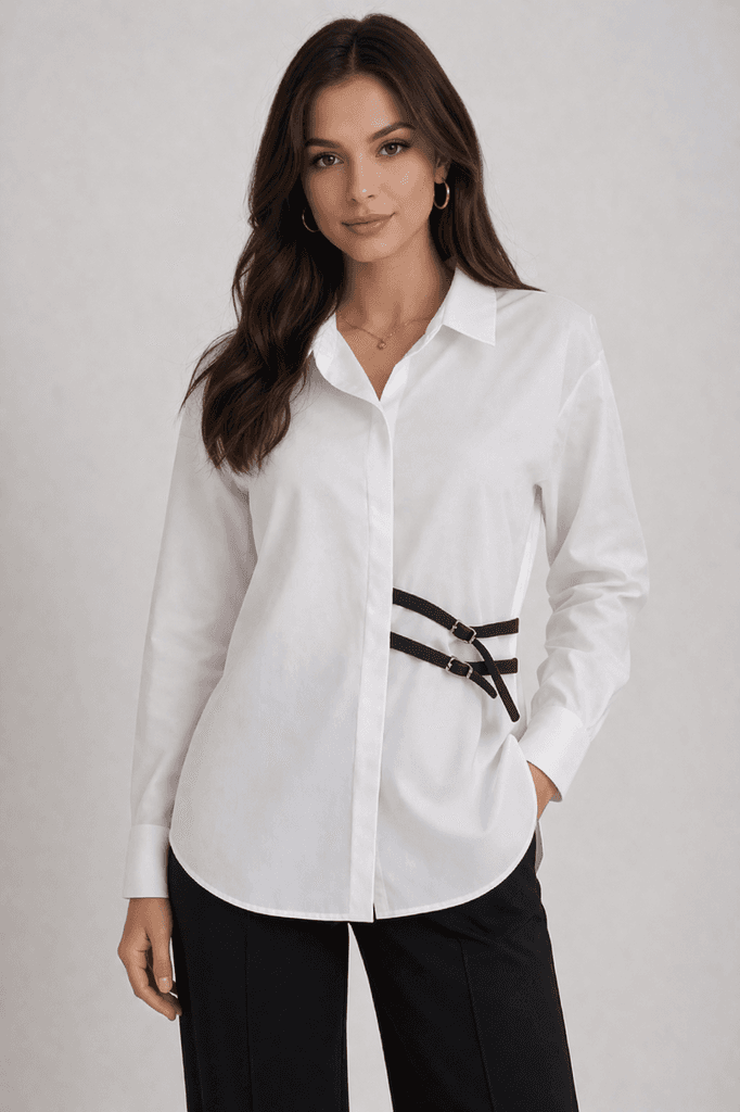 Kasideo Women's Long Sleeve Cotton Shirt - White (S)