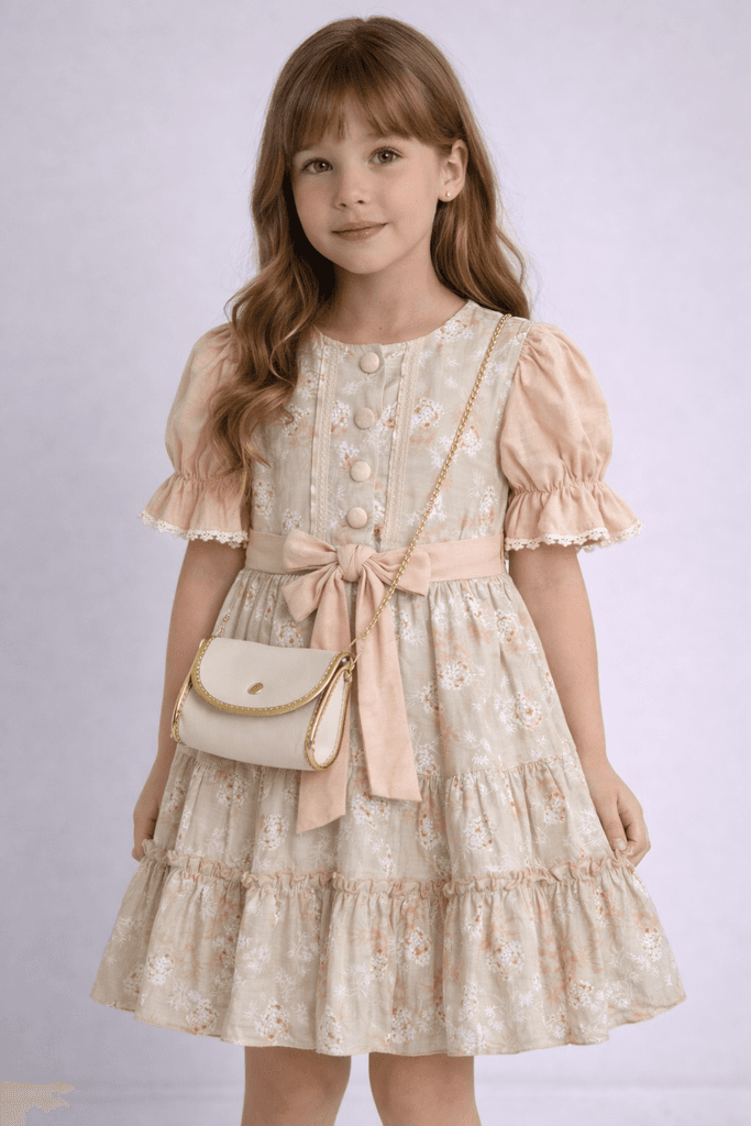 Neo Style Girls Floral Cotton Dress - Light Green (1 Year)