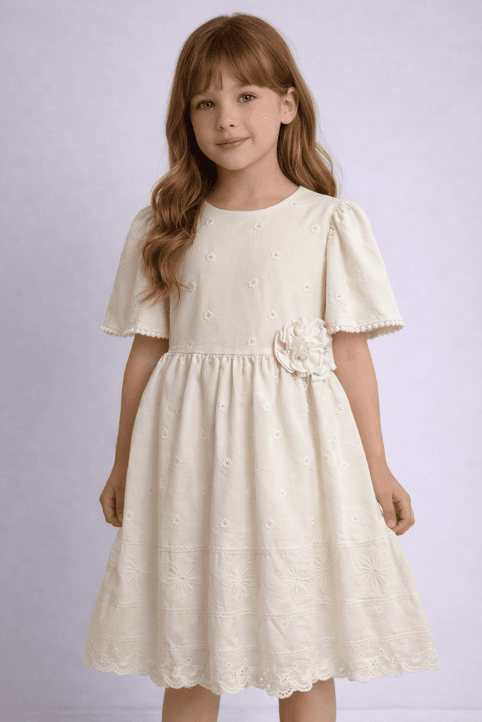 Tivido Girls Lace Dress - Cream (7 Years)