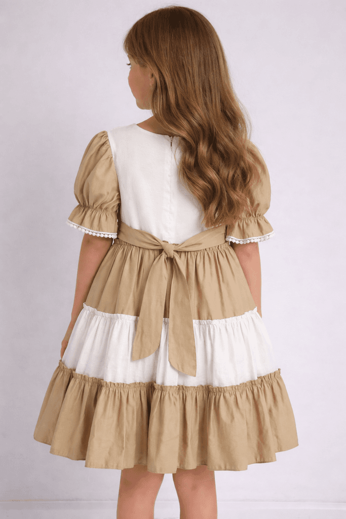 Lotus Girl Floral Cotton Dress - Light Brown (5 Years) 2