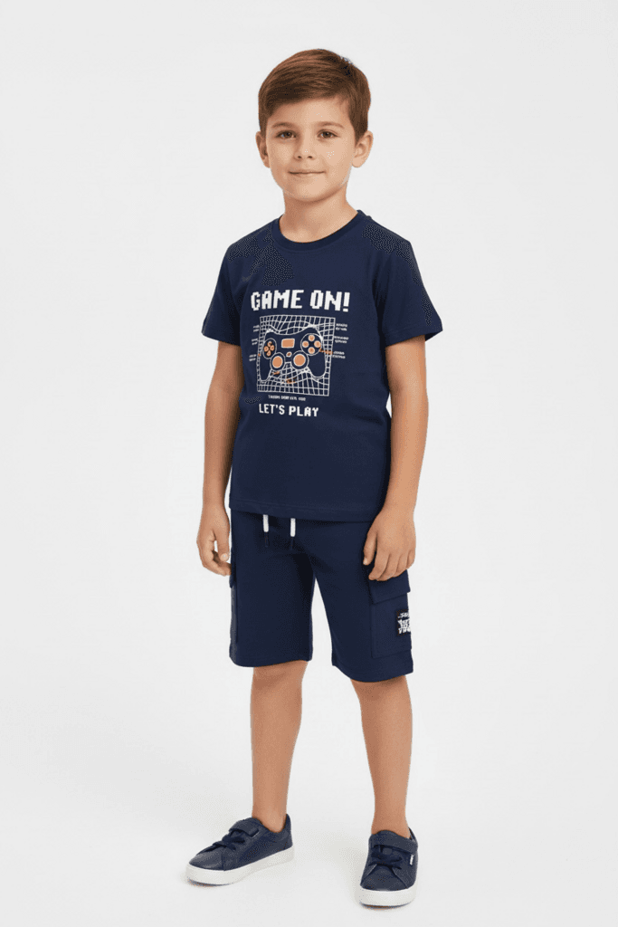 Yavrucak Life Boys Cotton Printed T-Shirt & Shorts Set - Navy Blue (5 Years)
