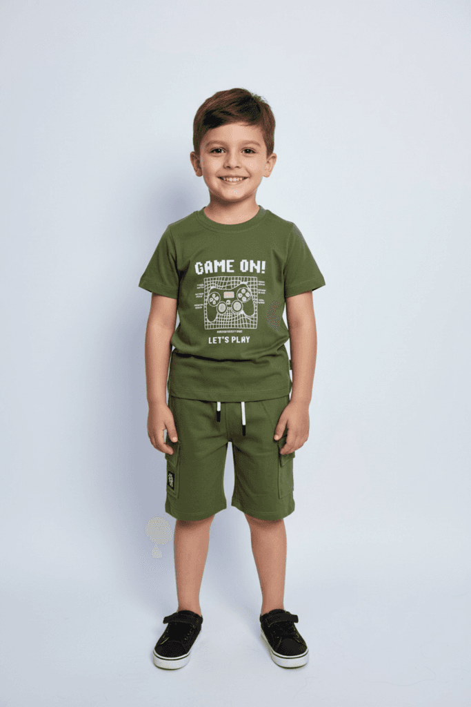 Yavrucak Life Boys Cotton Printed T-Shirt & Shorts Set - Green (3 Years)