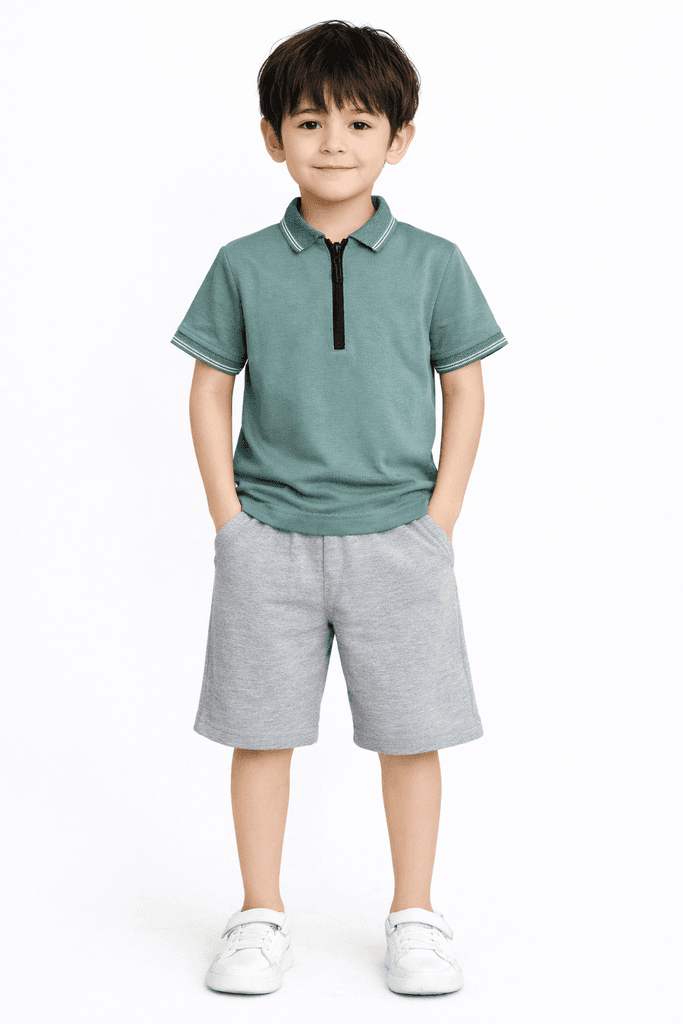 Moda Arpol Boys Cotton Half Zip Polo - Light Green (5 Years)
