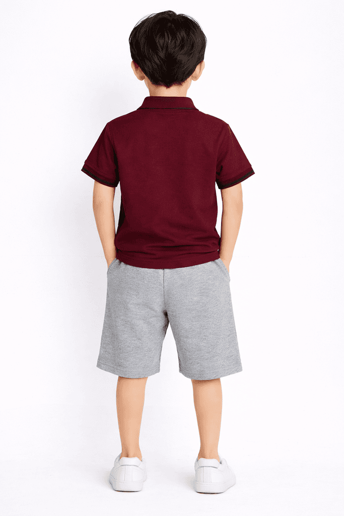 Moda Arpol Boys Cotton Half Zip Polo - Dark Red (12 Years) 2