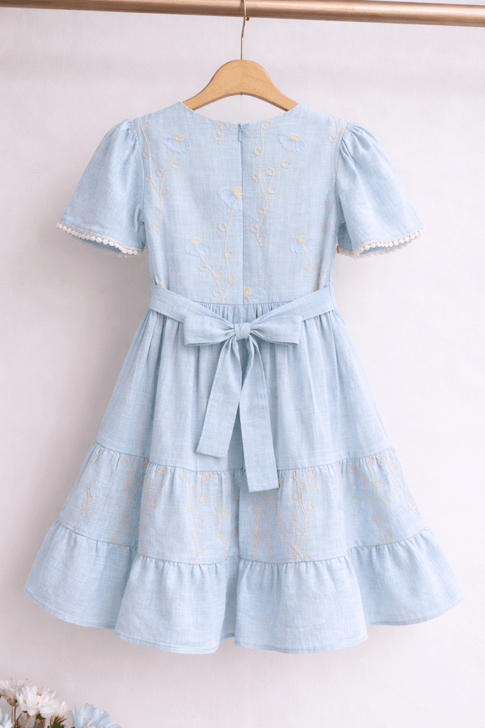Tivido Girls Floral Cotton Dress - Light Blue (7 Years) 2