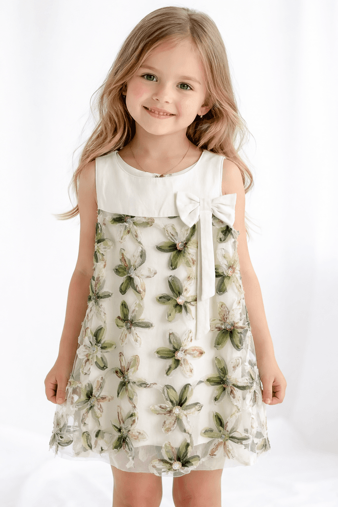 Pampal Baby Girl Floral Chiffon Dress - Green (2 years)