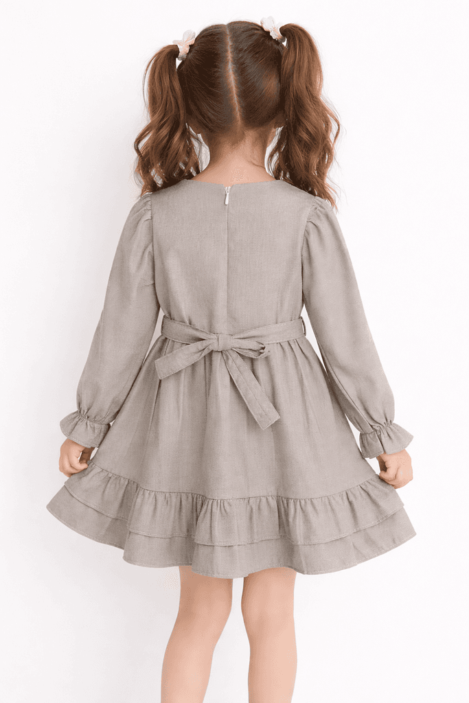 Carmina Baby Girl Long Sleeve Cotton Dress - Khaki (2 years) 2