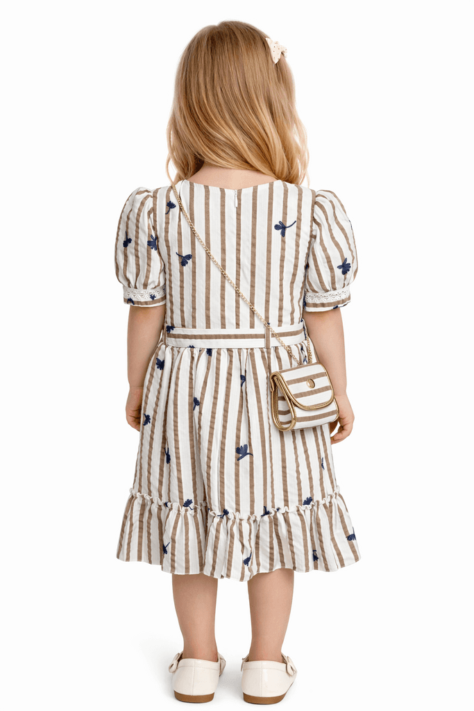 Lotus Girls Cotton Dress with Mini Bag - Brown (5 years) 2