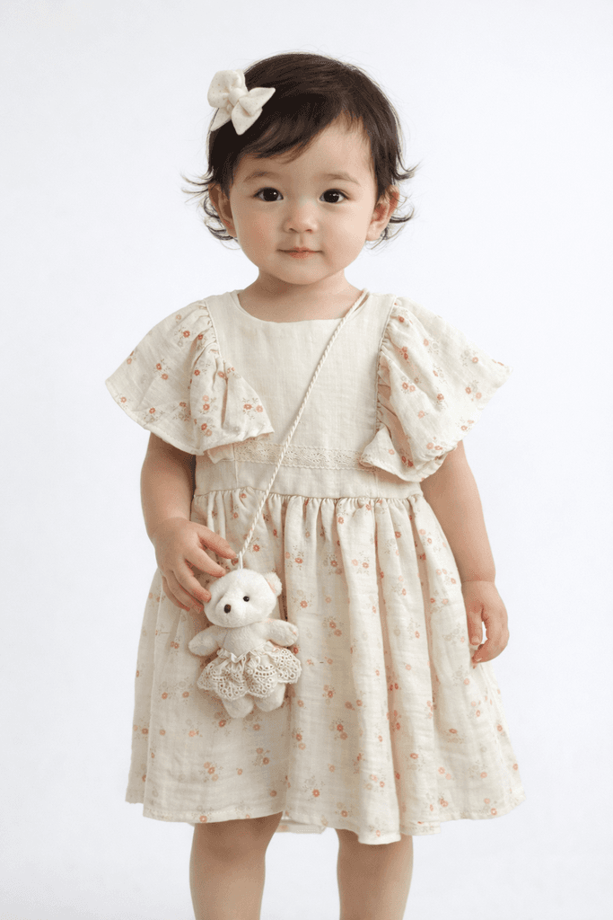 By Güvenin Baby Girl Cotton Dress with Mini Bag - White (2 years)