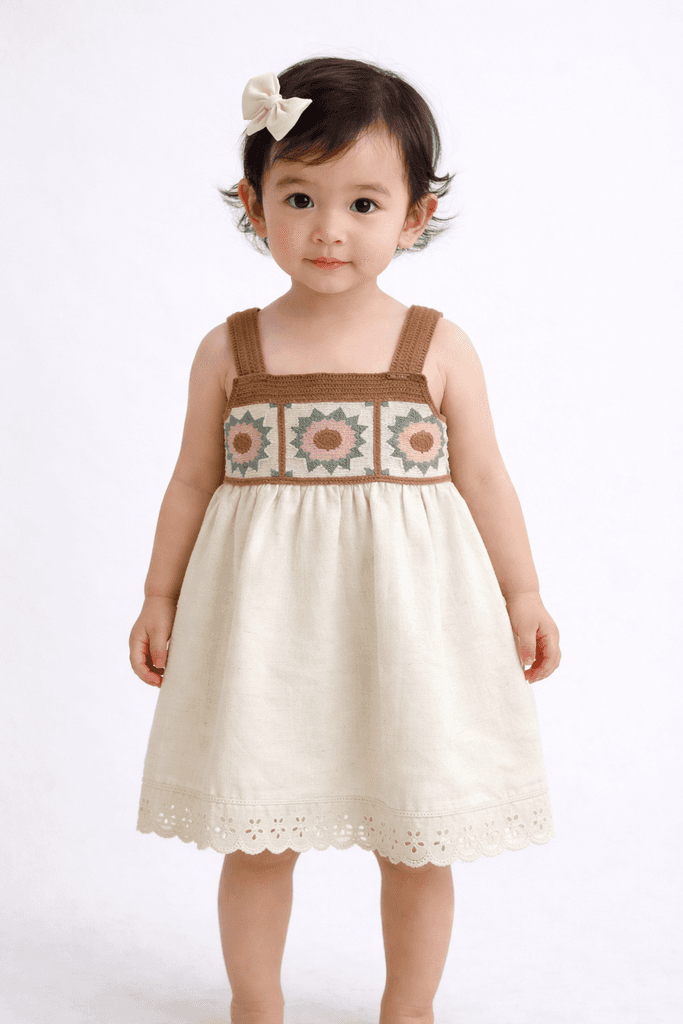 babypam Baby Girl Summer Dress - Brown2 (6-9 Months)