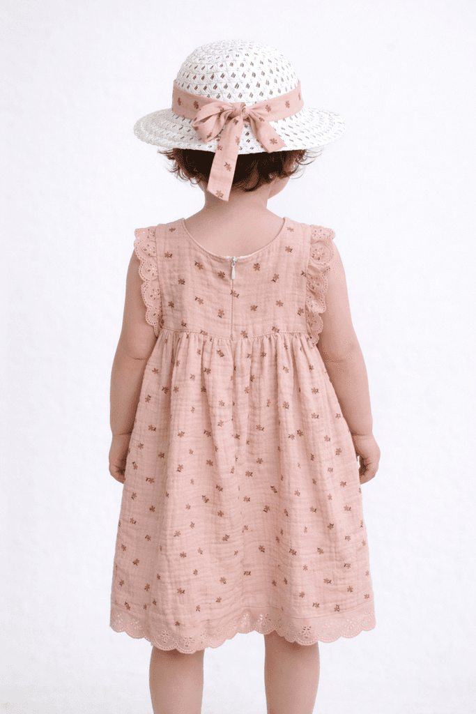 Pampal Baby Girl Cotton Dress with Hat - Light Pink (7 Years) 2