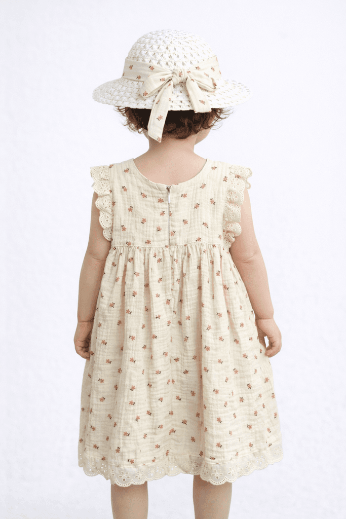 Pampal Baby Girl Cotton Dress with Hat - White (7 Years) 2