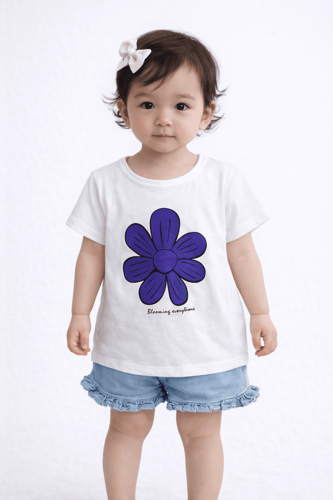 Digiaik Girl's Cotton Printed T-Shirt - White (1 years)