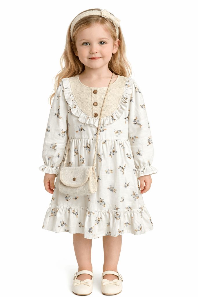 Earino Baby Girl Long Sleeve Dress with Mini Bag - Light Blue (2 years)