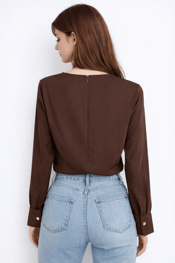 Kinzi Women's Blouse - Brown (S) 2