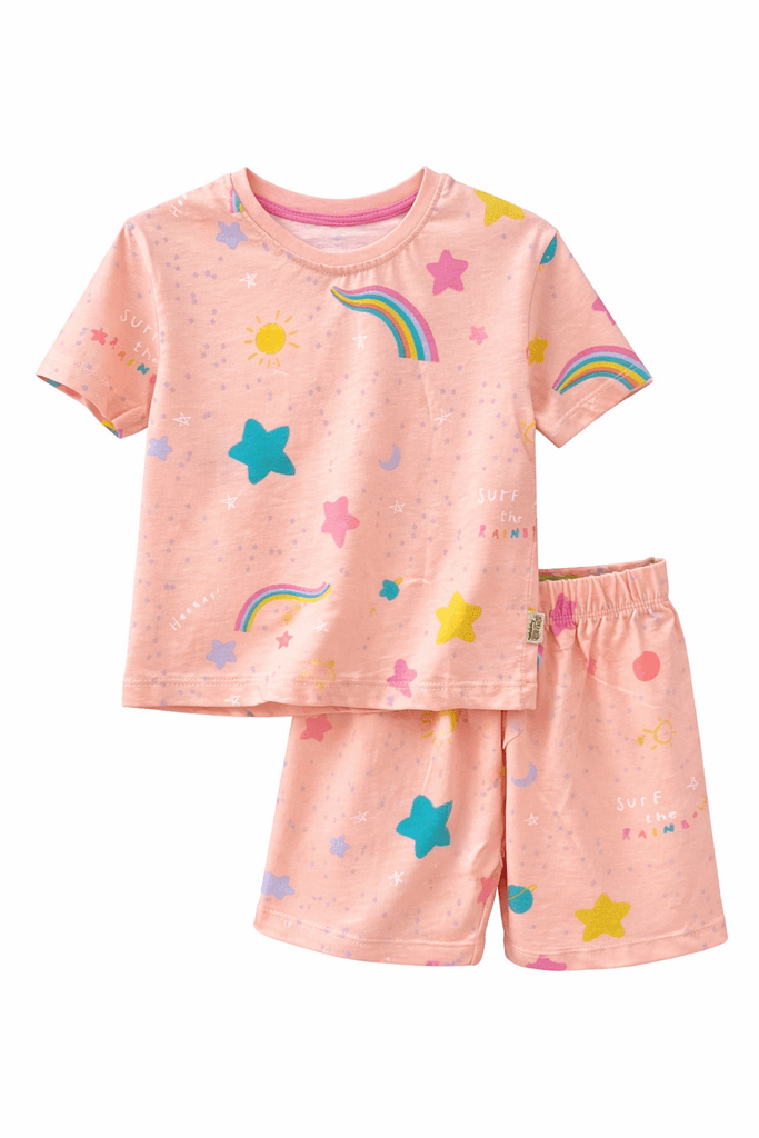 Süpermini Girls Cotton Top & Shorts Set - Peach (2 Years)