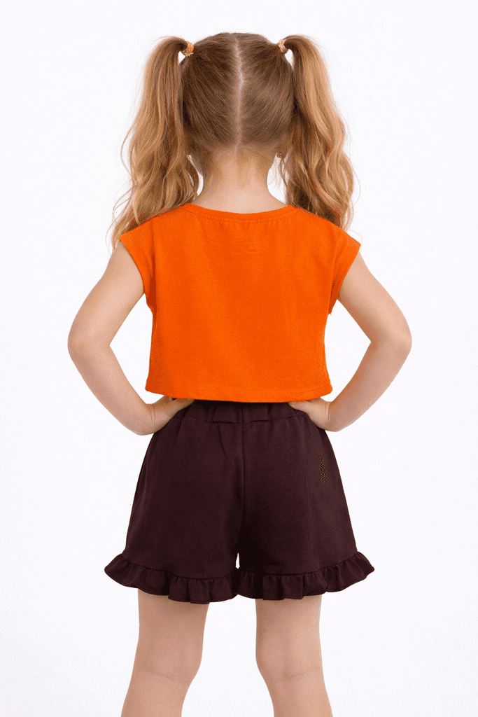 Pandax Girls Cotton Top & Short Set - Dark Orange (7 Years) 2
