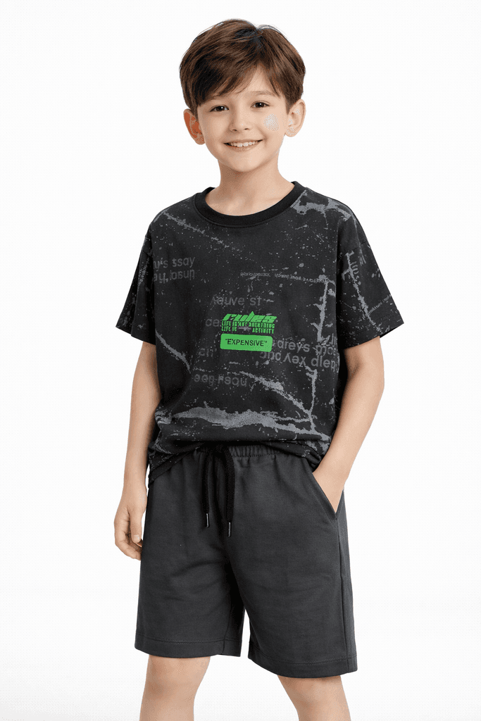 Ruhat Boys Cotton Top & Shorts Set - Dark Gray (8 Years)