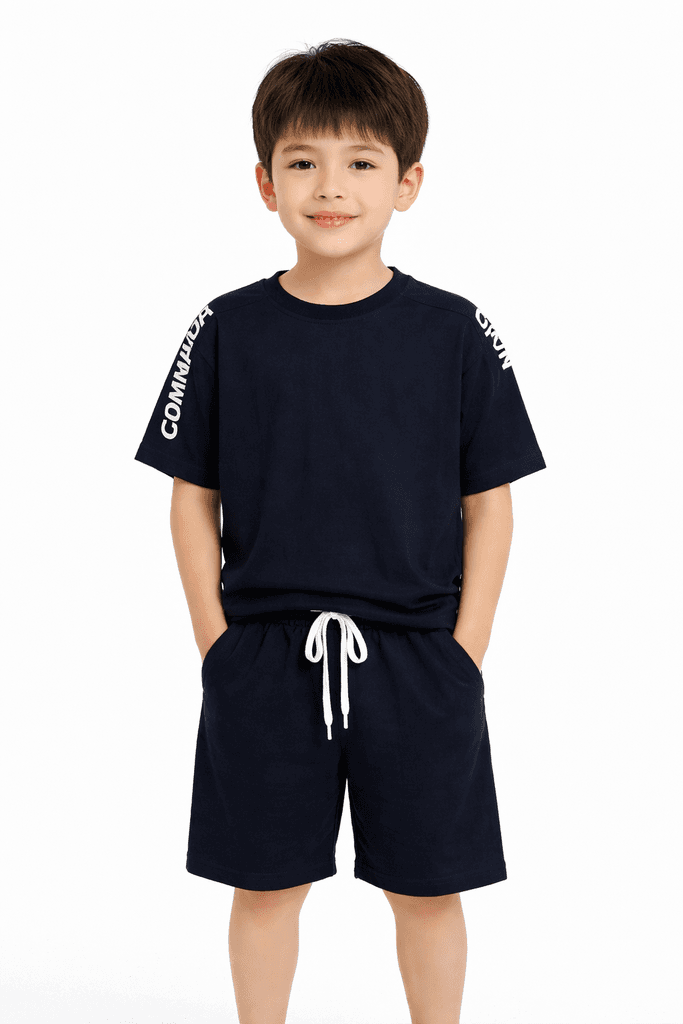 Ruhat Boys Cotton Top & Shorts Set - Navy Blue (11 Years)