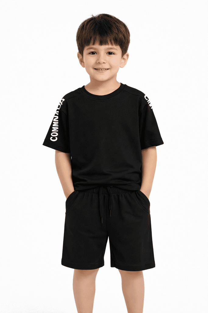 Ruhat Boys Cotton Top & Shorts Set - Black (11 Years)