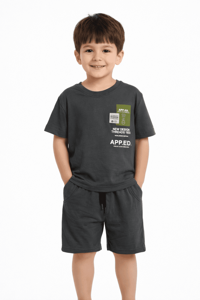 Ruhat Boys Cotton Top & Shorts Set - Dark Gray (7 Years)