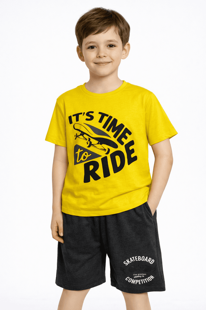 Mary Life Boys Cotton Top & Shorts Set - Yellow (7 Years)