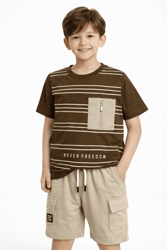 Yavrucak Boys Cotton Top & Shorts Set - Dark Brown (2 Years)