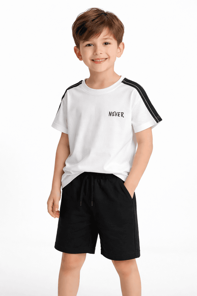 Ruhat Boys Cotton Top & Shorts Set - White (7 Years)