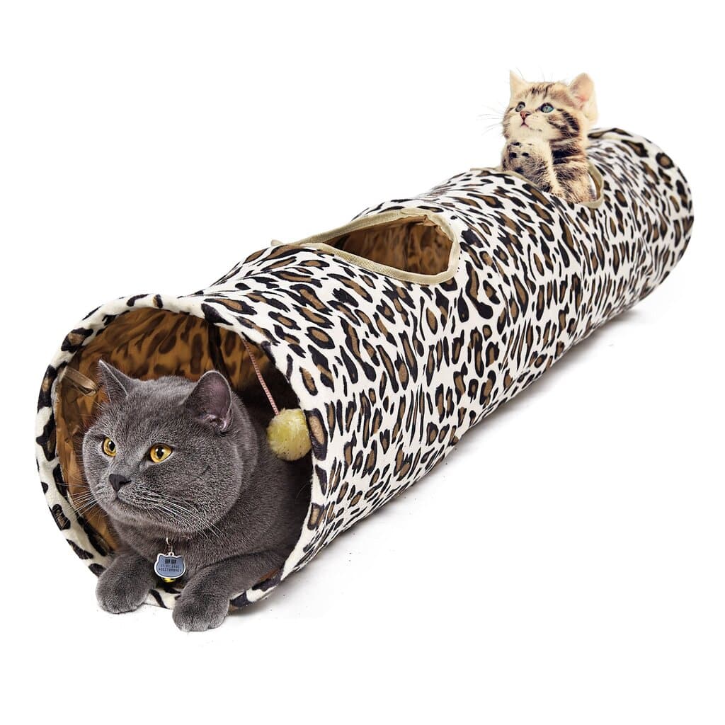 Cat Play Tunnel With A Leopard Print Design