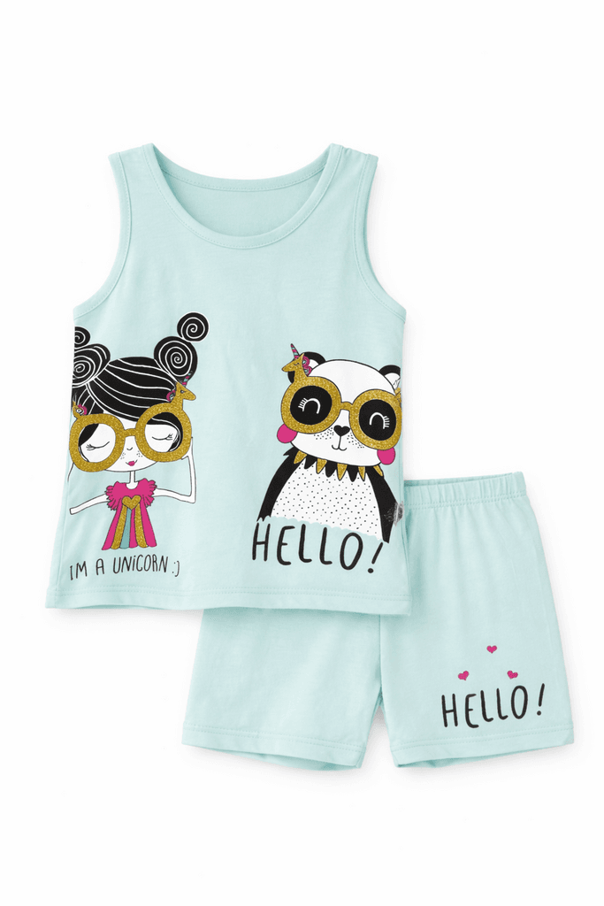 Minitix Baby Girls Cotton Top and Shorts Set - Sage Green (6-9 Months)