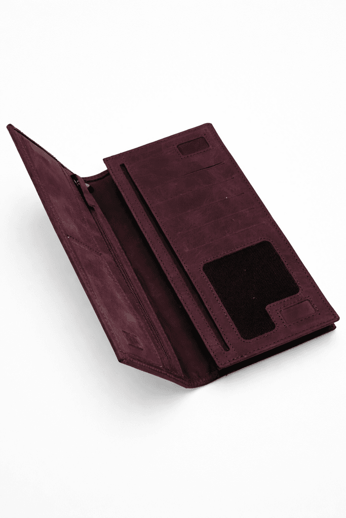 Grand Oxford Men's Long Leather Wallet - Dark Purple