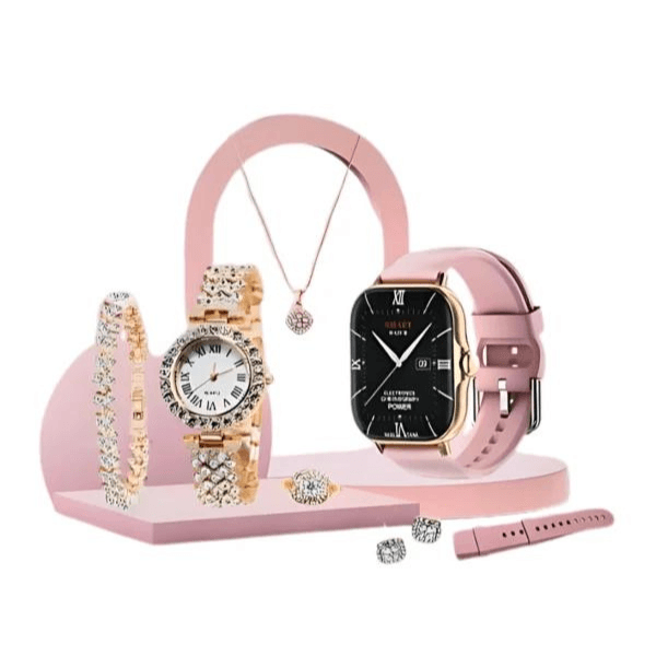 Women's Jewelry and Watch A58 Set - Pink
