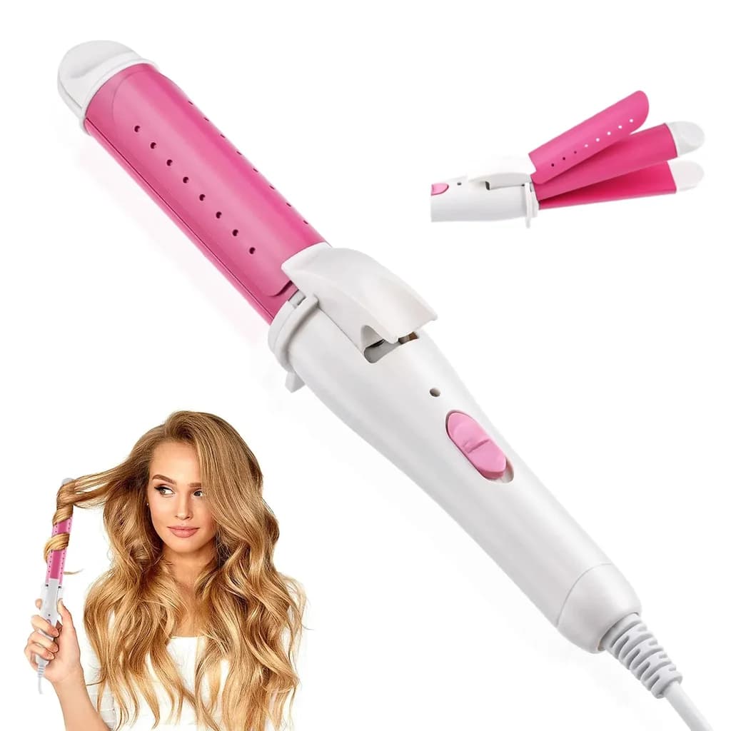 2-in-1 Ceramic Hair Straightener and Curler - Pink
